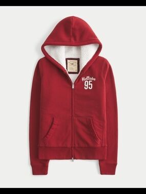 Hollister Vault Release Like New SIZE XL Red Sherpa-Lined Zip Hoodie